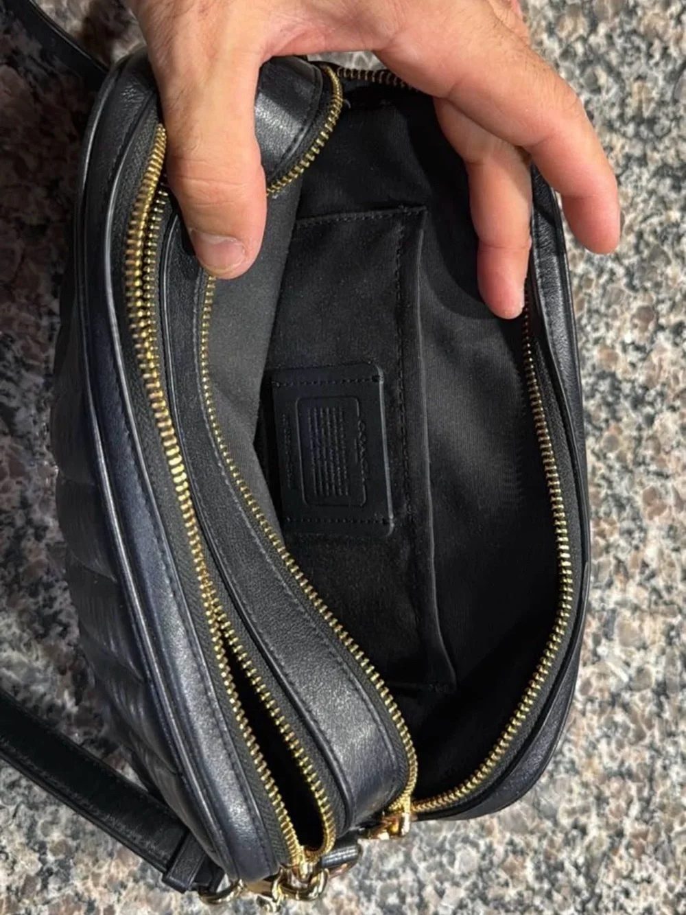 Coach Black Quilted Leather Crossbody with Gold Logo